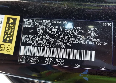 2010 Lexus Rx 450H from USA, damaged, VIN JTJBC1BA9A2024053